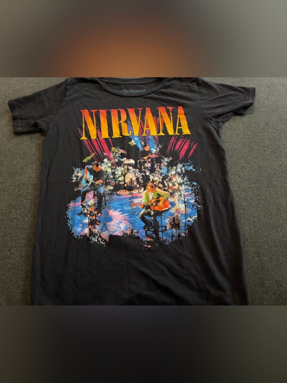 Rowdy Sprout Black Tee with Yellow & Blue Nirvana Print